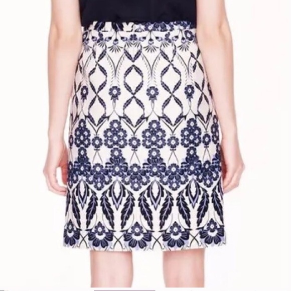 J. Crew Trellis Skirt Blue & White Floral Scroll Mini A-Line Skirt Size 10 - Picture 2 of 7